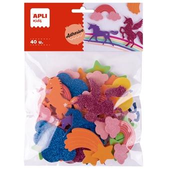 GOMA EVA APLI FORMAS ADHESIVAS con PURPURINA UNICORNIOS BOLSA de 40