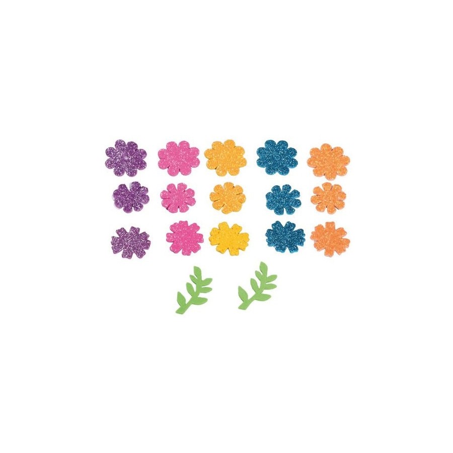GOMA EVA FIXO KIDS ADHESIVA con PURPURINA FLORES PACK 58 FIGURAS
