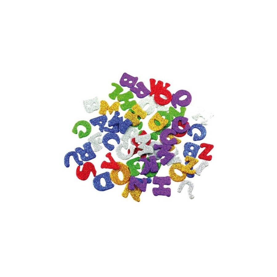 GOMA EVA FIXO KIDS ADHESIVA con PURPURINA LETRAS PACK 78 FIGURAS