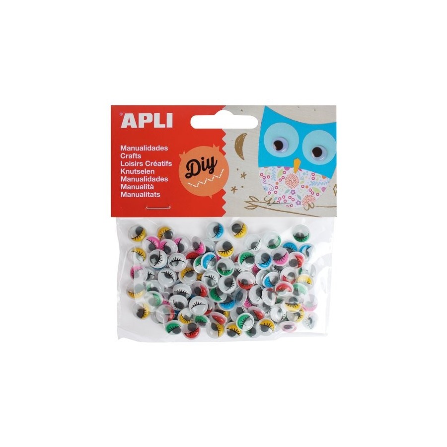 OJOS MOVILES APLI REDONDOS PESTAÑAS 10 mm. COLORES BOLSA de 100