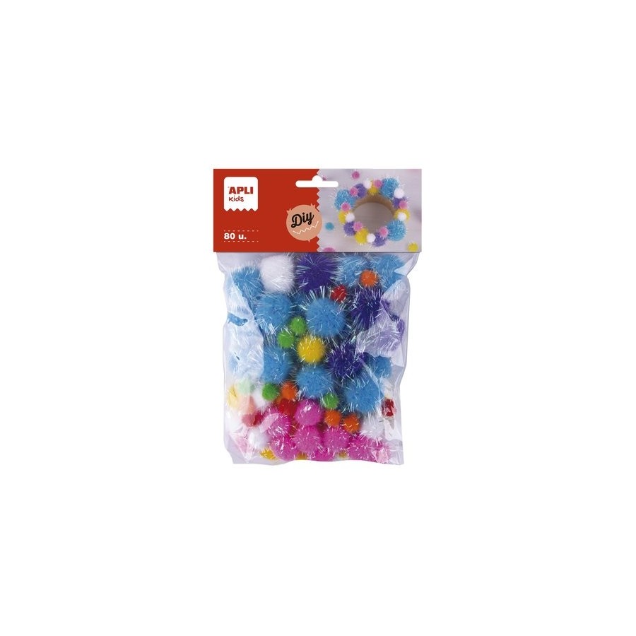 POM POM APLI GLITTER SURTIDOS BOLSA de 80