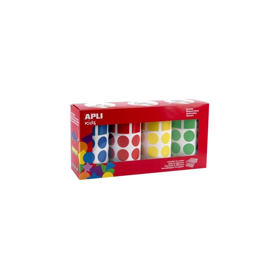 GOMETS APLI  ROLLO 59h FIGURAS GEOM.(CL.,TR.,CD.,RG.) 20 mm PACK 4 rollos (AM-AZ-RJ-VD) 8.260 uds. (18804)