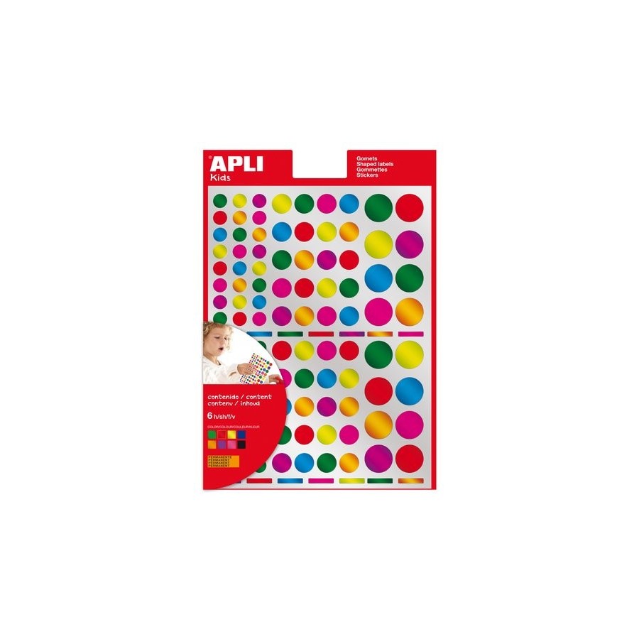 GOMETS APLI  METALIZADOS BOLSA 6h PERMANENTES CIRCULOS MULTICOLOR 7 col.surt. 624 uds. (13529)