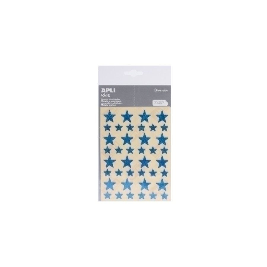 GOMETS APLI METALIZADOS BOLSA 3h ESTRELLA surt.(GDE.y PEQ.) HOLOGRAFICA AZUL 120 uds. (12057)