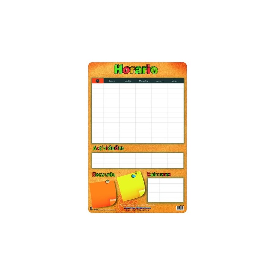 LAMINA ESCOLAR ERIK PVC 40x59,5 DIDACTICA HORARIO ESCOLAR