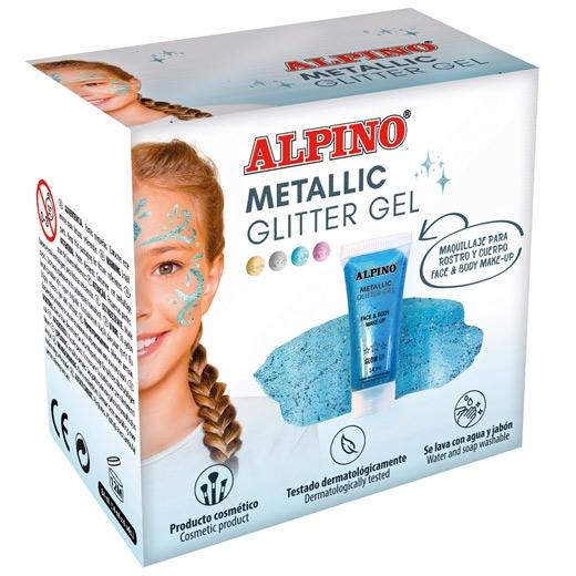 MAQUILLAJE ALPINO GLITTER GEL METALICO AZUL ESTUCHE DE 6