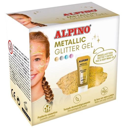 MAQUILLAJE ALPINO GLITTER GEL METALICO ORO ESTUCHE DE 6