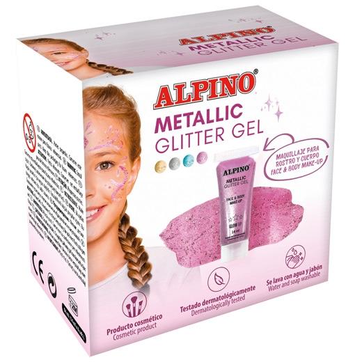 MAQUILLAJE ALPINO GLITTER GEL METALICO ROSA ESTUCHE DE 6