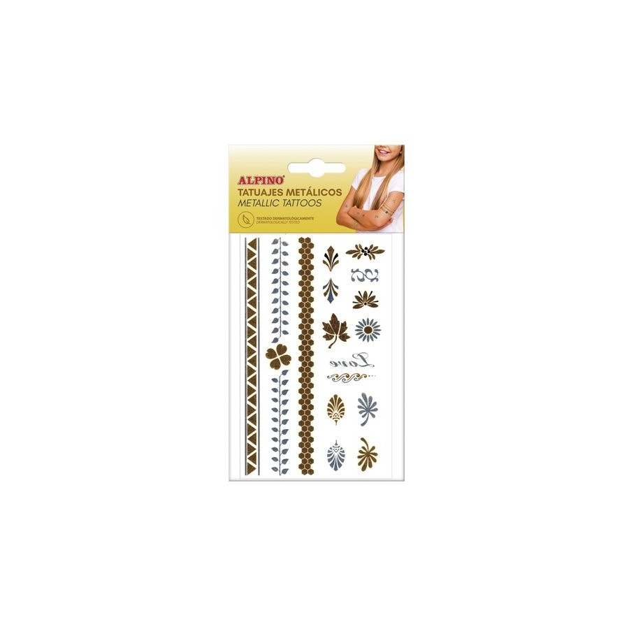MAQUILLAJE ALPINO TATUAJES TEMPORALES METALICOS ORO Y PLATA