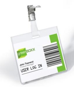 FUNDA DISTINTIVO DURABLE 8003 con PINZA 60x90mm TRANSPARENTE PAQUETE de 25