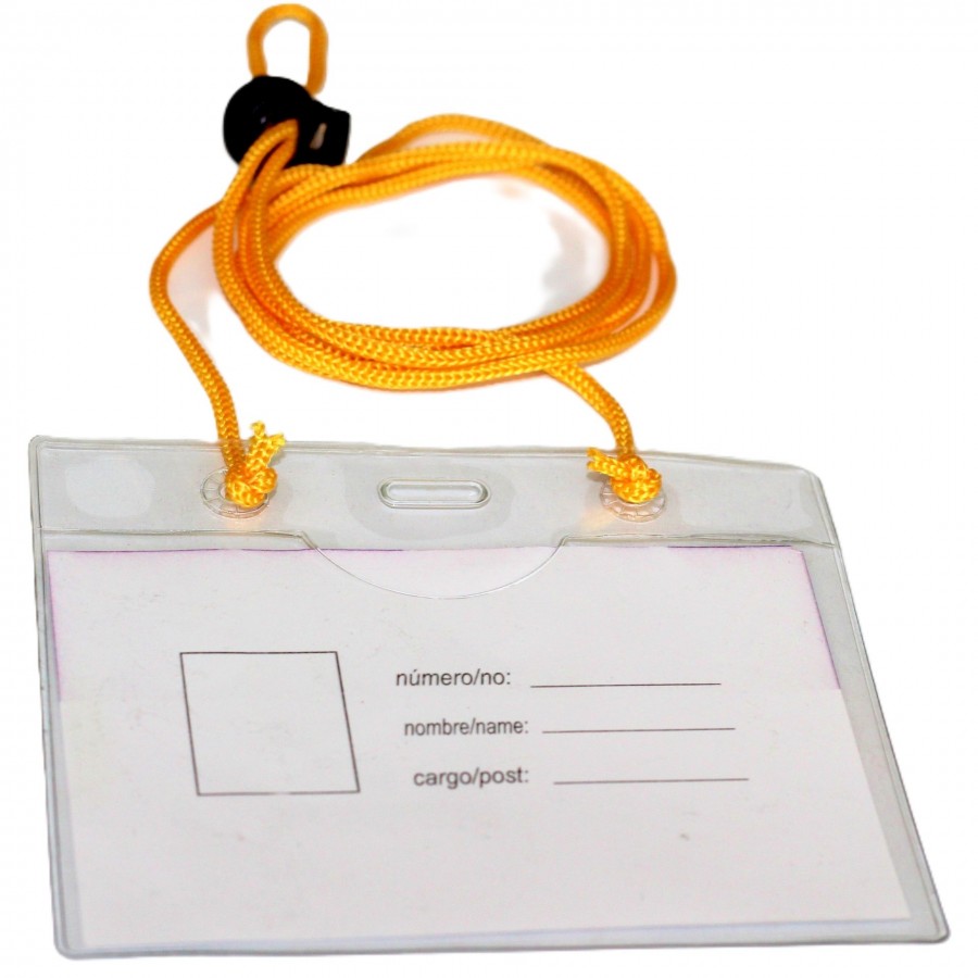FUNDA DISTINTIVO IBERPLAS PVC 200µ PL.NJ.con CORDON AJUSTABLE 65x105mm PAQUETE de 50