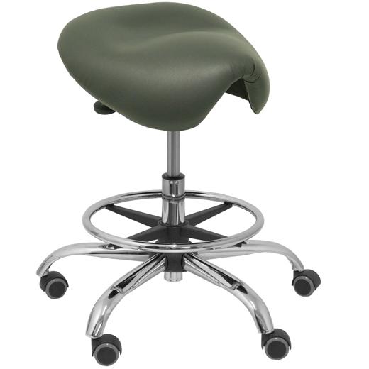 TABURETE PIQUERAS Y CRESPO ALATOZ CLINICO GIRATORIO ERGOMICO MECANISMO BASCULANTE REGULABLE EN ALTURA con ARO REPOSAPIES RUEDAS de NYLON y ASIENTO TAPIZADO SIMILPIEL GRIS OSCURO