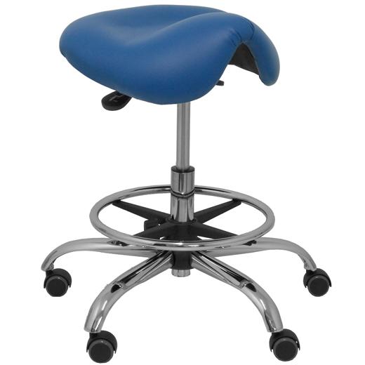 TABURETE PIQUERAS Y CRESPO ALATOZ GIRATORIO REGULABLE EN ALTURA REPOSAPIES CROMADO ASIENTO TAPIZADO SIMILPIEL AZUL