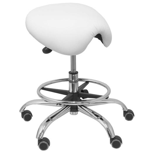 TABURETE PIQUERAS Y CRESPO ALATOZ GIRATORIO REGULABLE EN ALTURA REPOSAPIES CROMADO ASIENTO TAPIZADO SIMILPIEL BLANCO