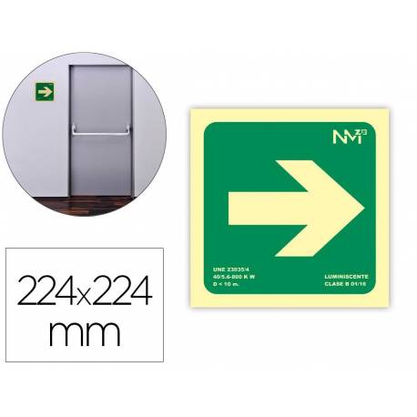 SEÑAL HOMOLOGADA FOTOLUMINISCENTE FLECHA DERECHA PVC VERDE