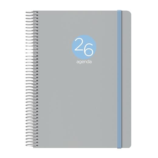 AGENDA ANUAL (2026) DOHE MEMPHIS ESPIRAL tapa PP con GOMA 150x210 D/P GRIS
