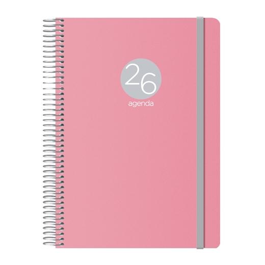 AGENDA ANUAL (2026) DOHE MEMPHIS ESPIRAL tapa PP con GOMA 150x210 D/P ROSA