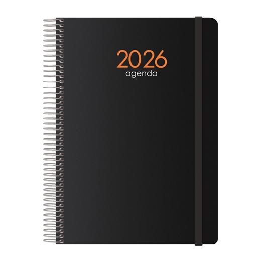 AGENDA ANUAL (2026) DOHE SYNCRO ESPIRAL tapa PP con GOMA 150x210 S/V NEGRO
