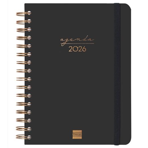 AGENDA ANUAL (2026) FINOCAM ESPIRAL ALMA WIRE-O tapa DURA con GOMA E10 155x212 DP NEGRO