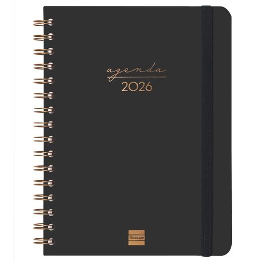 AGENDA ANUAL (2026) FINOCAM ESPIRAL ALMA WIRE-O tapa DURA con GOMA E10 155x212 S/V APAIS. NEGRO