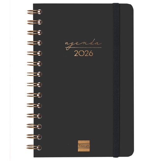 AGENDA ANUAL (2026) FINOCAM ESPIRAL ALMA WIRE-O tapa DURA con GOMA E5 117x181 S/V APAIS. NEGRO