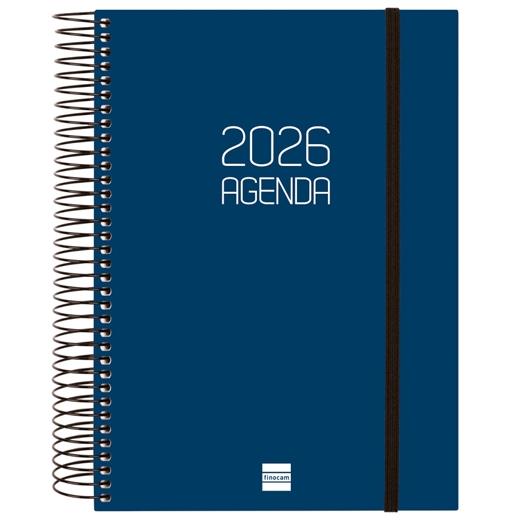 AGENDA ANUAL (2026) FINOCAM ESPIRAL OPAQUE ESPIRAL tapa PP con GOMA E10 155x212 D/P AZUL
