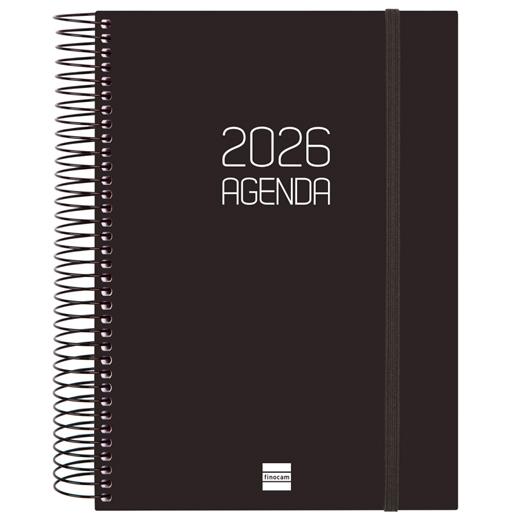 AGENDA ANUAL (2026) FINOCAM ESPIRAL OPAQUE ESPIRAL tapa PP con GOMA E10 155x212 D/P NEGRO