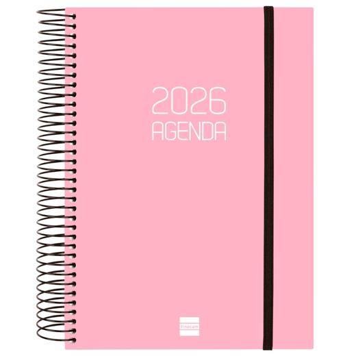 AGENDA ANUAL (2026) FINOCAM ESPIRAL OPAQUE ESPIRAL tapa PP con GOMA E10 155x212 D/P ROSA