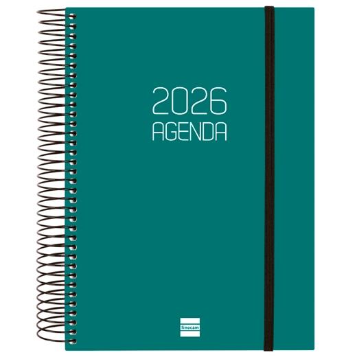 AGENDA ANUAL (2026) FINOCAM ESPIRAL OPAQUE ESPIRAL tapa PP con GOMA E10 155x212 D/P VERDE