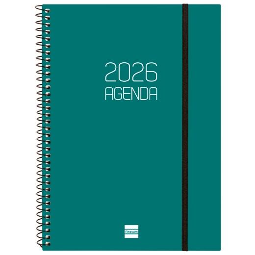 AGENDA ANUAL (2026) FINOCAM ESPIRAL OPAQUE ESPIRAL tapa PP con GOMA E10 155x212 S/V APAIS. VERDE