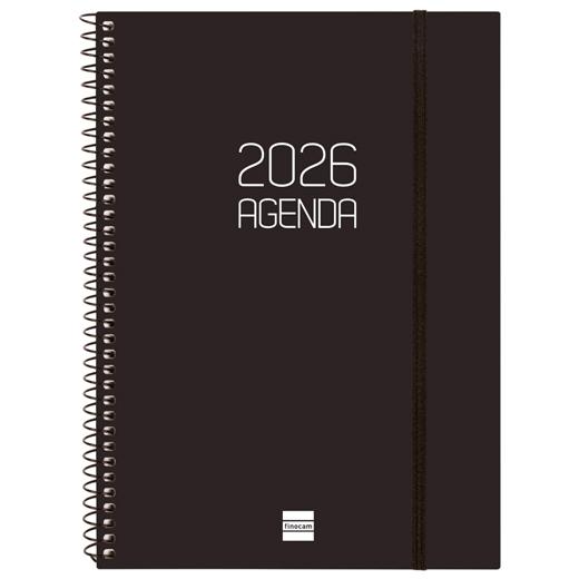 AGENDA ANUAL (2026) FINOCAM ESPIRAL OPAQUE ESPIRAL tapa PP con GOMA E10 155x212 S/V NEGRO