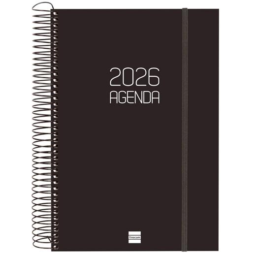 AGENDA ANUAL (2026) FINOCAM ESPIRAL OPAQUE ESPIRAL tapa PP con GOMA E11 165x242 D/P NEGRO