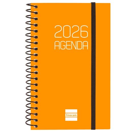 AGENDA ANUAL (2026) FINOCAM ESPIRAL OPAQUE ESPIRAL tapa PP con GOMA E3 79x127 S/V APAIS. NARANJA