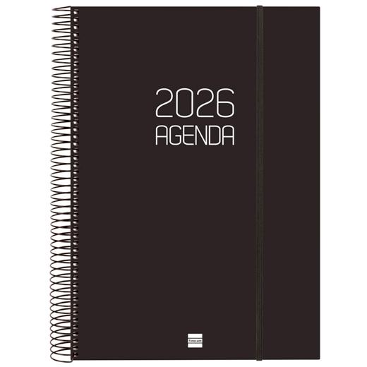 AGENDA ANUAL (2026) FINOCAM ESPIRAL OPAQUE ESPIRAL tapa PP con GOMA E40 210x297 D/P NEGRO