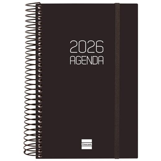 AGENDA ANUAL (2026) FINOCAM ESPIRAL OPAQUE ESPIRAL tapa PP con GOMA E5 117x181 D/P NEGRO