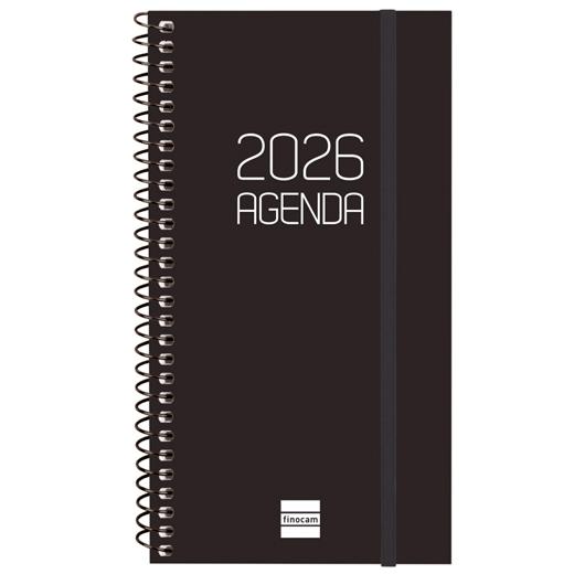 AGENDA ANUAL (2026) FINOCAM ESPIRAL OPAQUE ESPIRAL tapa PP con GOMA E9 94x171 S/V APAIS. NEGRO