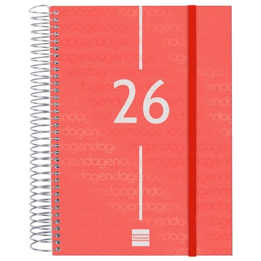 AGENDA ANUAL (2026) FINOCAM ESPIRAL YEAR ESPIRAL tapa PP con GOMA E10 155x212 D/P ROJO