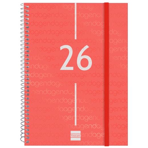 AGENDA ANUAL (2026) FINOCAM ESPIRAL YEAR ESPIRAL tapa PP con GOMA E10 155x212 S/V APAIS. ROJO