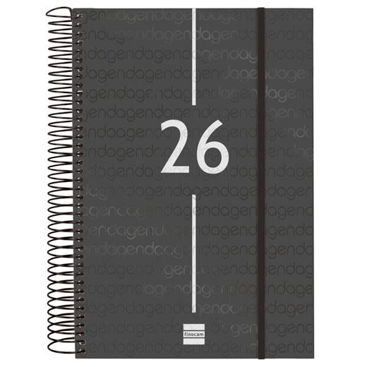 AGENDA ANUAL (2026) FINOCAM ESPIRAL YEAR ESPIRAL tapa PP con GOMA E11 165x242 D/P NEGRO