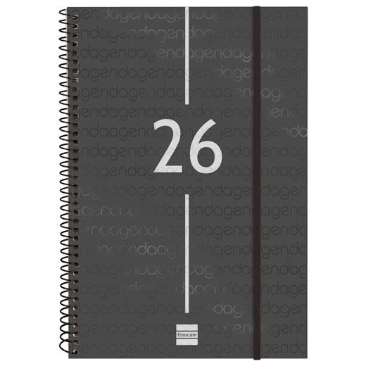 AGENDA ANUAL (2026) FINOCAM ESPIRAL YEAR ESPIRAL tapa PP con GOMA E11 165x242 S/V NEGRO