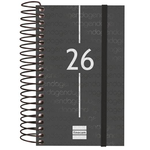 AGENDA ANUAL (2026) FINOCAM ESPIRAL YEAR ESPIRAL tapa PP con GOMA E3 79x127 D/P NEGRO