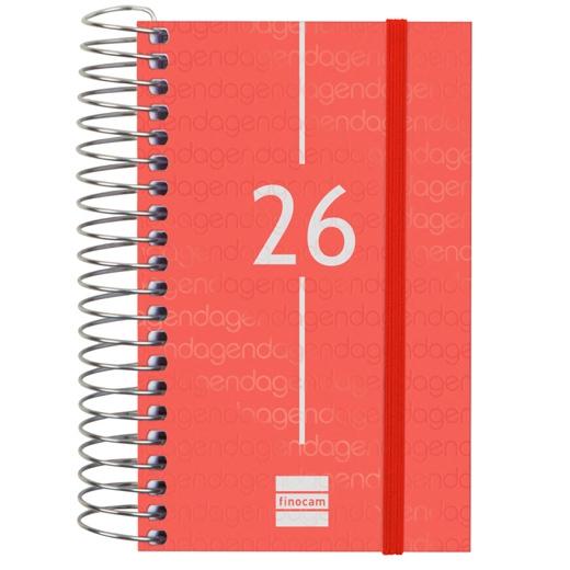 AGENDA ANUAL (2026) FINOCAM ESPIRAL YEAR ESPIRAL tapa PP con GOMA E3 79x127 D/P ROJO
