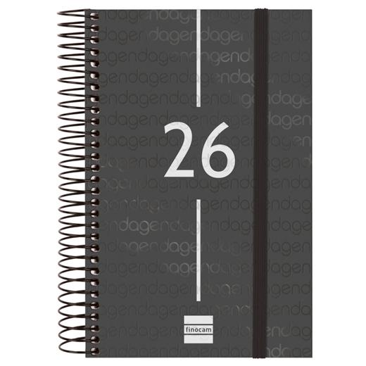 AGENDA ANUAL (2026) FINOCAM ESPIRAL YEAR ESPIRAL tapa PP con GOMA E5 117x181 D/P NEGRO