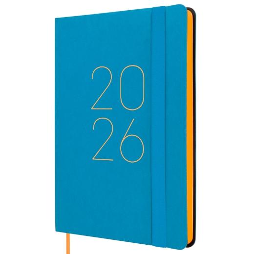 AGENDA ANUAL (2026) FINOCAM FLEXI LISA COSIDA tapa FLEXIBLE con GOMA F4 118x168 S/V APAIS. AZUL