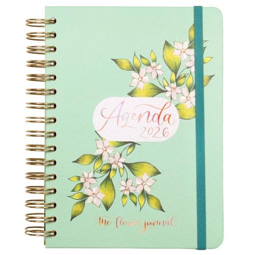 AGENDA ANUAL (2026) FINOCAM FLOWER JOURNAL WIRE-O tapa EXTRA con GOMA E10 155x212 D/P VERDE