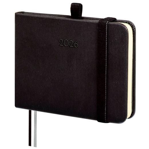 AGENDA ANUAL (2026) FINOCAM MINIMAL TEXTURA COSIDA tapa DURA con GOMA M0 104x73 S/V NEGRO