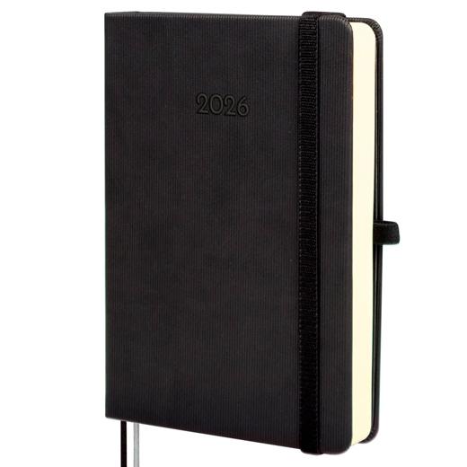 AGENDA ANUAL (2026) FINOCAM MINIMAL TEXTURA COSIDA tapa DURA con GOMA M4 118x168 D/P NEGRO
