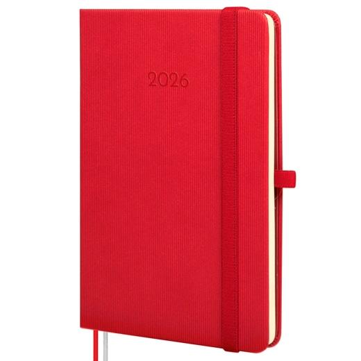 AGENDA ANUAL (2026) FINOCAM MINIMAL TEXTURA COSIDA tapa DURA con GOMA M4 118x168 S/V APAIS. ROJO
