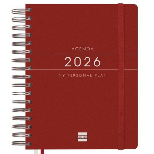 AGENDA ANUAL (2026) FINOCAM TEMPUS WIRE-O tapa PP con GOMA 4º 155x217 D/P BURDEOS