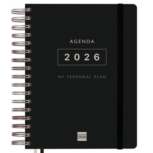 AGENDA ANUAL (2026) FINOCAM TEMPUS WIRE-O tapa PP con GOMA 4º 155x217 D/P NEGRO